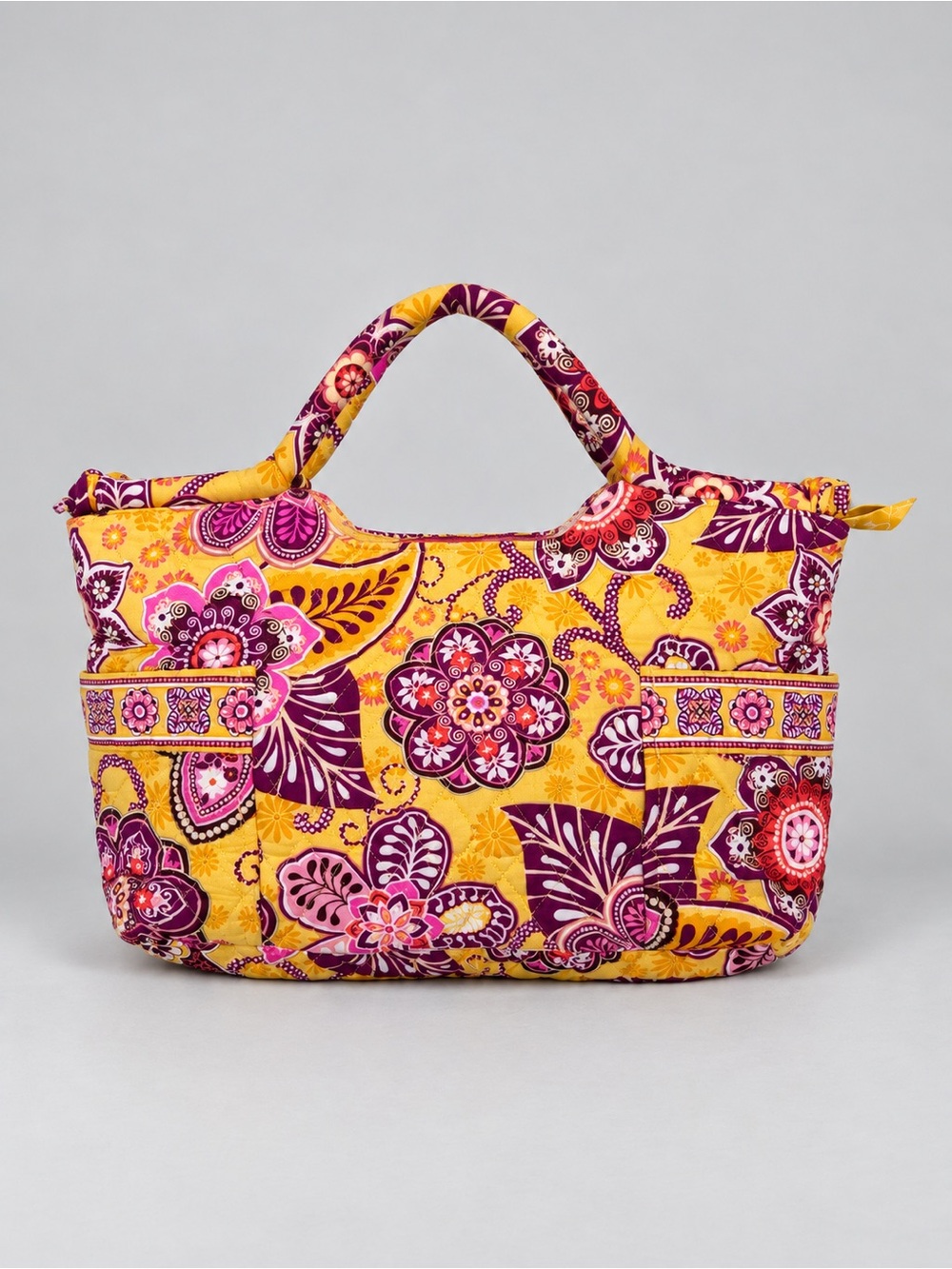 Vera Bradley Gabby Bali Gold Quilted Floral Handbag Tote Bohemian Retired